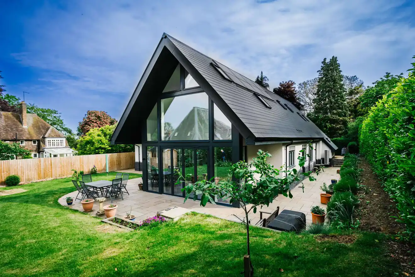 Ermine Lodge, a low-energy new build family home near Peterborough, with solar panels on its roof