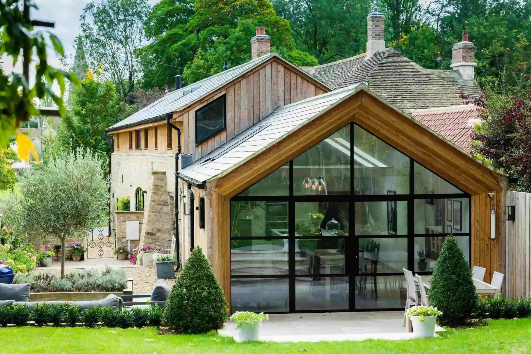 The Old Forge, Ryhall: an oak-framed glazed gable on a converted stone building